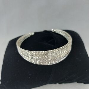 Sterling Silver 925 diamond Cut Sparkly Bangle Open Cuff Bracelet Multistrand